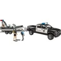Camion de police RAM 2500 avec bateau + remorque et 2 personnages, Modèle réduit de voiture