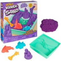 Kinetic Sand, Playset Castelli di Sabbia Cinetica Viola, con Vaschetta, 454gr, 3 Formine Incluse, Giocattoli per Bambini e Bambine, 3+ anni, Gioco di sabbia