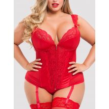 Lovehoney Treasure Me Purple Push-Up Basque Set, Red - XL/2XL - Amorana