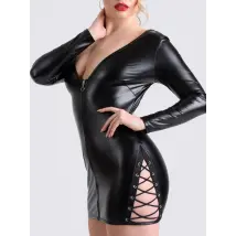 Lovehoney Fierce Leather-look Lace-up Long Sleeve Dress - Amorana
