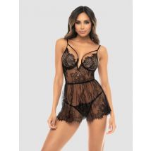 Mapale Eyelash Lace Underwired Babydoll Set, Farbe: Schwarz, Grösse: S, S - Amorana