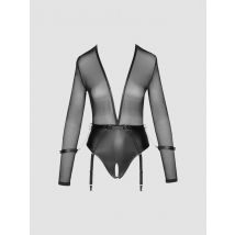 Cottelli Mesh & Wetlook Long Sleeve Crotchless Restraint Body, Farbe: Schwarz, Grösse: M, M - Amorana