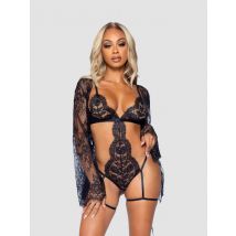 Leg-avenue Garter Teddy With String Back And Robe, Farbe: Black, Grösse: M - Amorana
