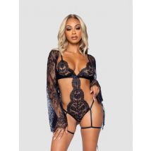 Leg-avenue Garter Teddy With String Back And Robe, Farbe: Black, Grösse: L - Amorana