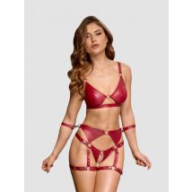 Cottelli Matte Wet Look Crotchless Bra Set with Restraints, Farbe: Rot, Grösse: M, M - Amorana