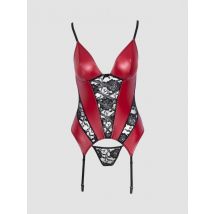 Cottelli - Wetlook and Lace Basque Set - Rot - L - Polyamid