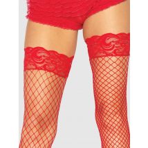 Leg-avenue Stay-up Industrial Net Halterlose Strümpfe, Rot - Amorana