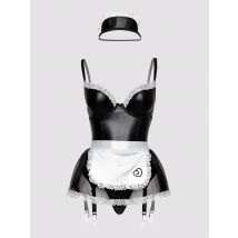 Lovehoney Fantasy Deluxe Wet Look French Maid Costume, Black - Medium - Amorana