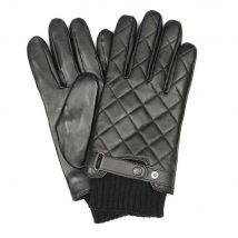 Gloves - Black Quilted Leather Ribbed Cuffs