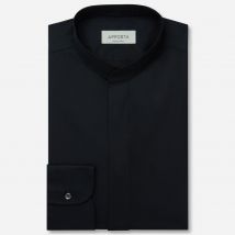 Hemd  einfarbig  schwarz 100% reine baumwolle popeline doppelt gezwirnt giza 45, kragenform  stehkragen ohne knopf