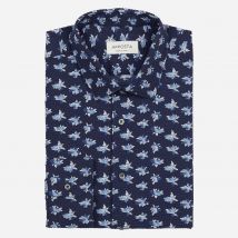 Hemd  blumenmuster  marineblau baumwolle seersucker, kragenform  modernisierter spitzkragen mit kurzen spitzen
