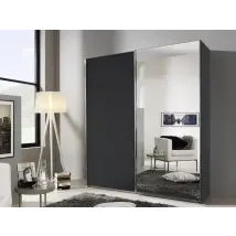 Rauch Esme 181cm Metallic Grey and Basalt Glass Sliding Door Large Double Wardrobe