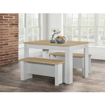 Birlea Highgate Grey and Oak Dining Table and 2 Bench Set