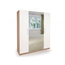 Harmony Hyde White and Oak 4 Door Mirrored Large Wardrobe
