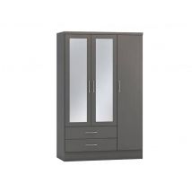 Seconique Nevada Matt Grey 3 Door 2 Drawer Mirrored Wardrobe