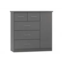 Seconique Nevada Matt Grey 1 Door 5 Drawer Chest of Drawers