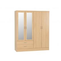 Seconique Nevada Sonoma Oak 4 Door 2 Drawer Mirrored Wardrobe