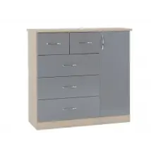 Seconique Nevada Grey Gloss and Oak 1 Door 5 Drawer Chest of Drawers
