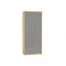 Seconique Seville Grey High Gloss and Oak 2 Door 1 Drawer Wardrobe