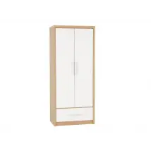 Seconique Seville White High Gloss and Oak 2 Door 1 Drawer Wardrobe