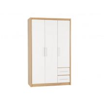 Seconique Seville White High Gloss and Oak 3 Door 2 Drawer Wardrobe