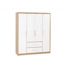 Seconique Seville White High Gloss and Oak 4 Door 2 Drawer Wardrobe