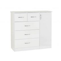 Seconique Nevada White High Gloss 1 Door 5 Drawer Chest of Drawers