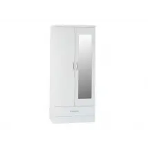 Seconique Nevada White High Gloss 2 Door 1 Drawer Mirrored Wardrobe