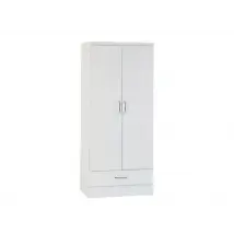 Seconique Nevada White High Gloss 2 Door 1 Drawer Wardrobe