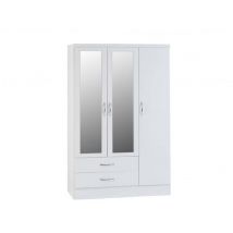 Seconique Nevada White High Gloss 3 Door 2 Drawer Mirrored Wardrobe