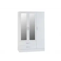 Seconique Nevada White High Gloss 3 Door 2 Drawer Mirrored Wardrobe