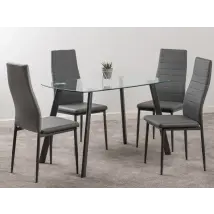 Seconique Abbey Glass Dining Table and 4 Grey Faux Leather Chairs