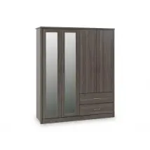 Seconique Lisbon Black Wood Grain 4 Door 2 Drawer Mirrored Wardrobe