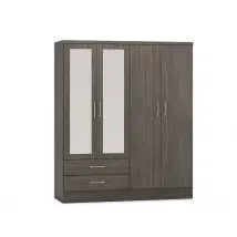 Seconique Nevada Black 4 Door 2 Drawer Mirrored Wardrobe