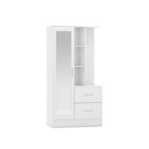 Seconique Nevada White High Gloss 1 Door 2 Drawer Mirrored Shelving Wardrobe
