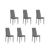TGC Sara Set of 6 Grey Faux Leather Dining Chairs with Black Legs