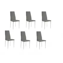 TGC Sara Set of 6 Grey Faux Leather Dining Chairs with Silver Legs