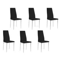 TGC Sara Set of 6 Black Faux Leather Dining Chairs with Silver Legs