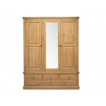 Archers Langdale 3 Door 5 Drawer Pine Wooden Large Triple Mirrored Wardrobe Part Assembled