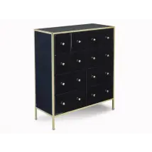 Birlea Fenwick Black Glass and Gold Merchant 12 Drawer Chest of Drawers Assembled