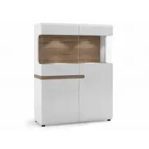 Furniture To Go Chelsea White High Gloss and Oak Low 109cm Wide Display Cabinet