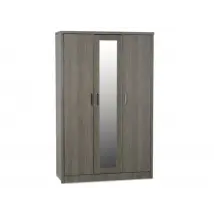 Seconique Lisbon Black Wood Grain Effect 3 Door 1 Mirror Triple Wardrobe