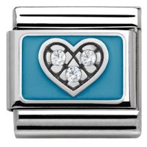 Nomination Blue Crystal Heart Charm - Stainless Steel