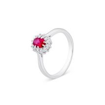Argento Silver Ruby Halo Crystal Ring - 56