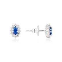 Argento Silver Blue Oval Stud Earrings - 925 Silver