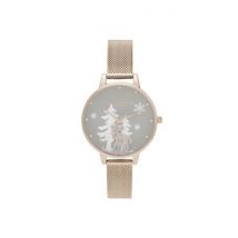 Olivia Burton Winter Wonderland Pale Rose Gold Mesh Watch - Rose Gold