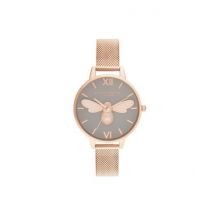 Olivia Burton Lucky Bee Grey + Rose Gold Mesh Watch
