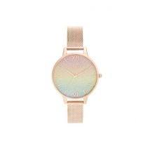 Olivia Burton Rainbow Glitter Dial Rose Gold Mesh Watch - Rose Gold