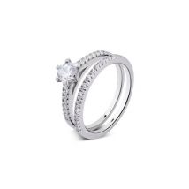 Argento Silver Double Band Solitaire Ring - 60