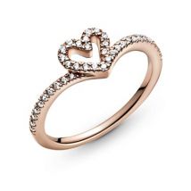 Pandora Rose Sparkling Wishbone Heart Ring - 56